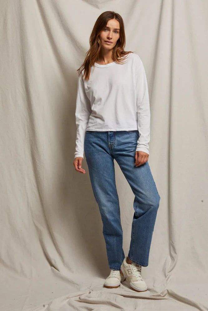 long sleeve boxy tee in white