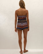 strapless romper with drawstring waist in multi colour stripes