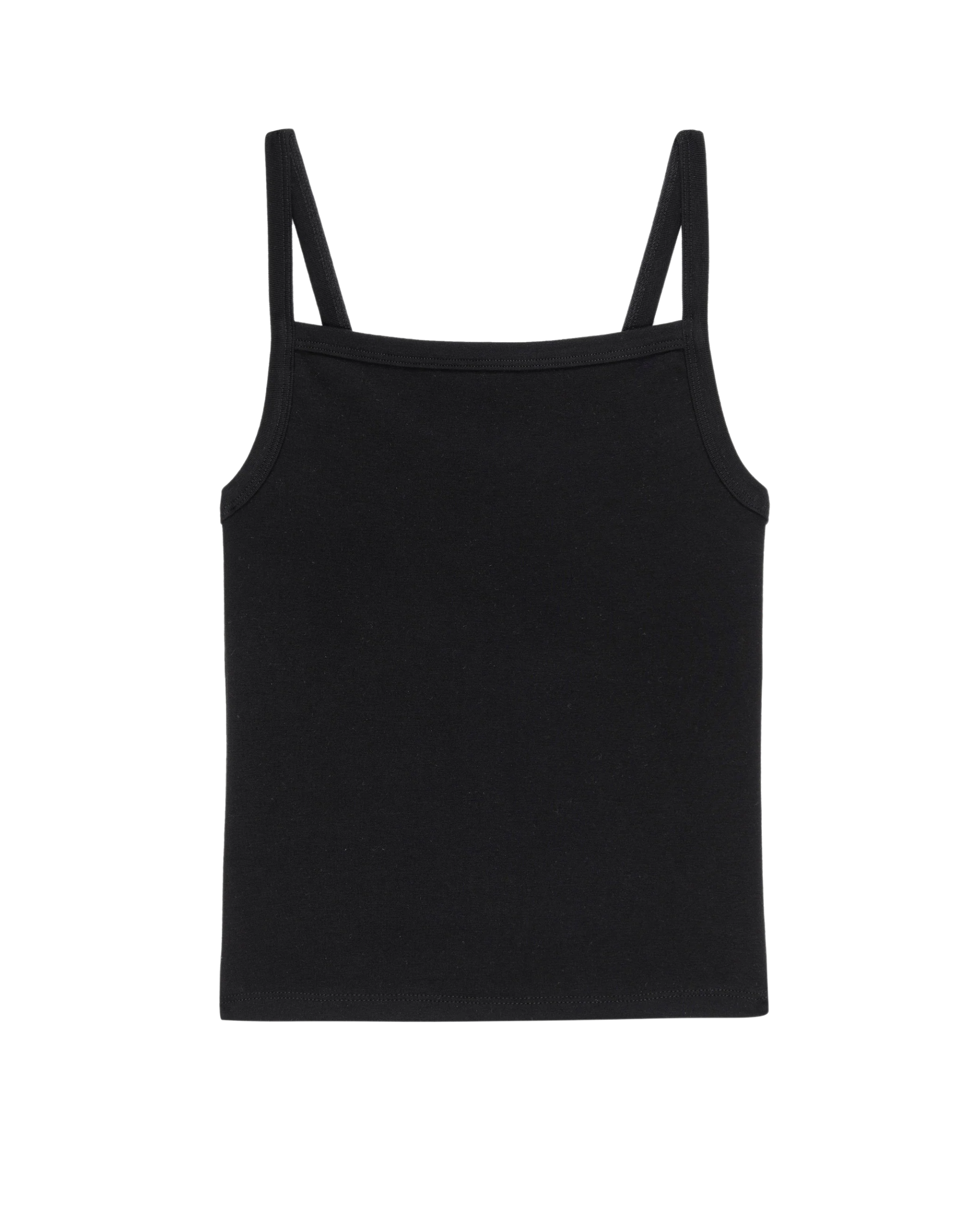 square neck rib tank top in black
