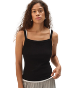 square neck rib tank top in black