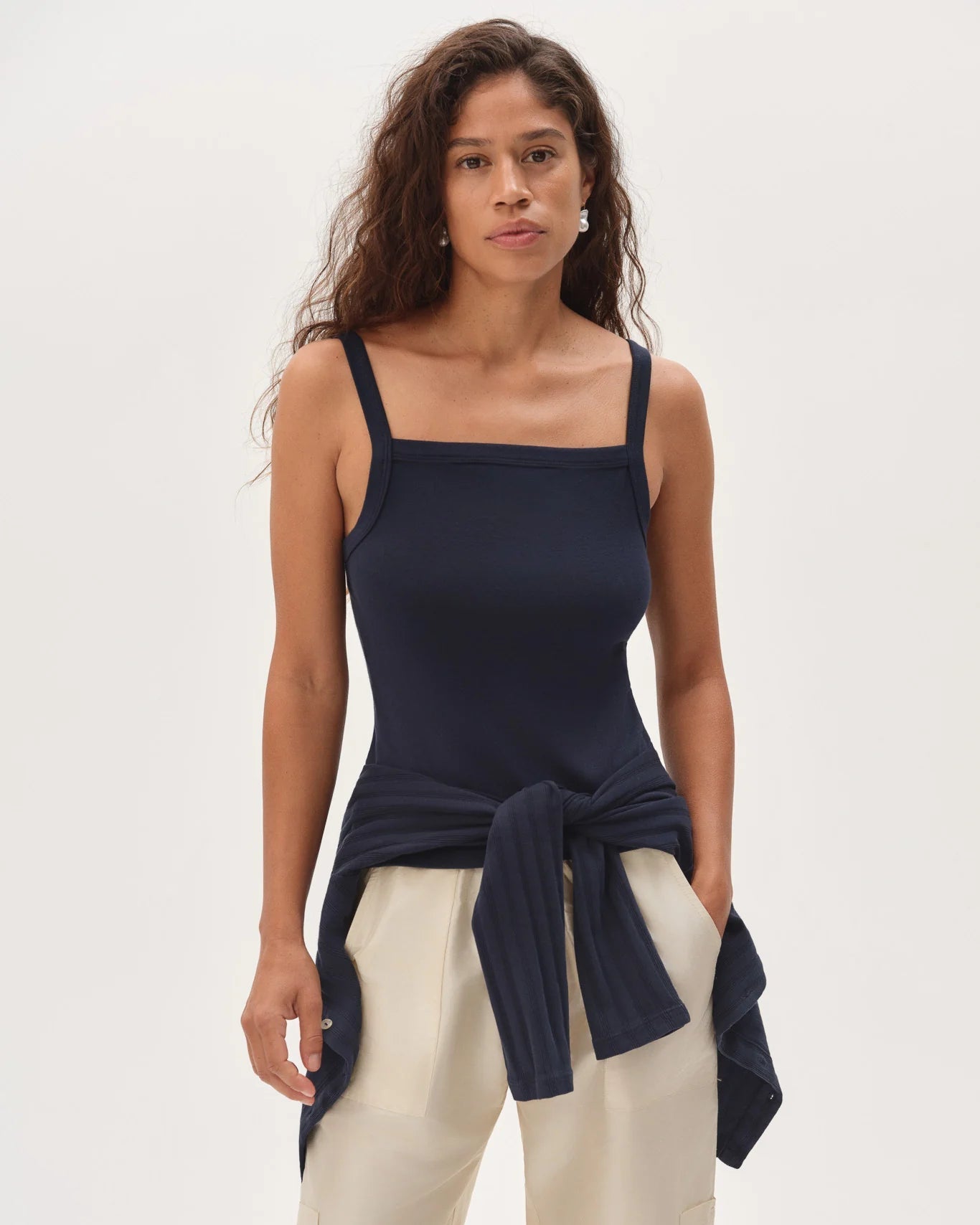 square neck rib tank top in navy