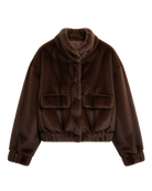 faux fur jacket in brown with fold over pockets and a highs collar