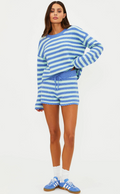 crochet short in a light and dark blue stripe