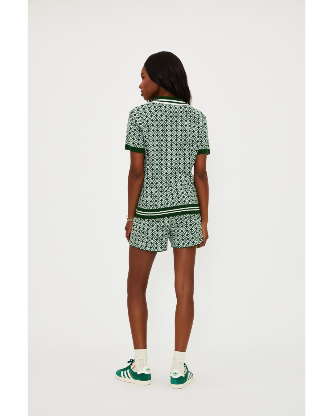 green printed shorts with drawstring