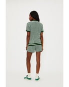 green printed shorts with drawstring