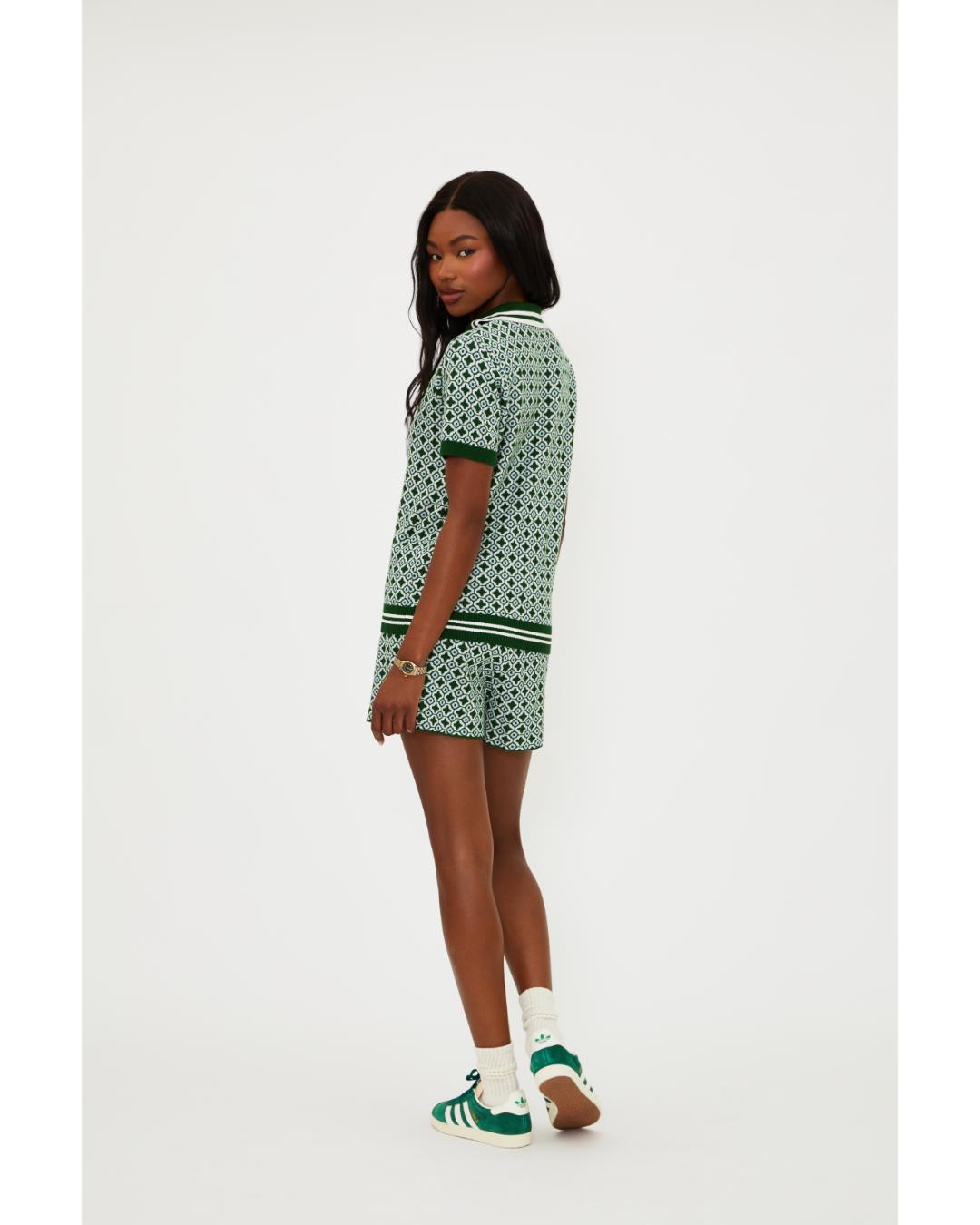green printed shorts with drawstring