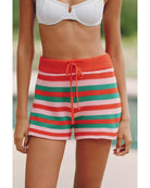 crochet short with reed, pink and green stripes