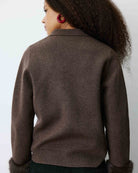 knit cardigan in brown with faux fur cuffs
