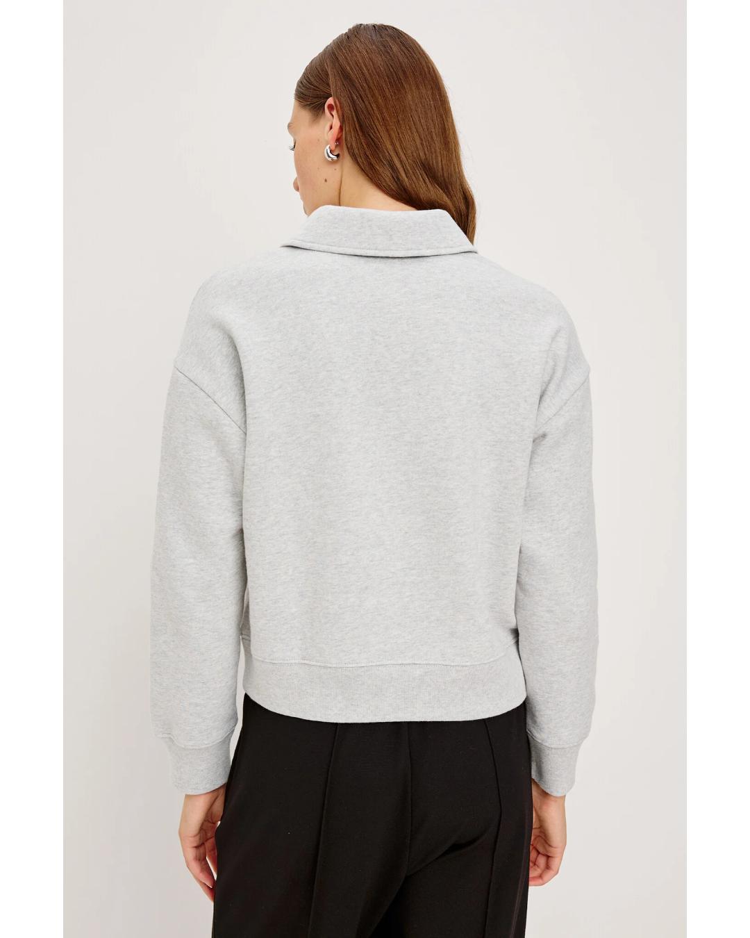 grey sweatshirt with collar and buttons down halfway 