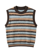 striped sleeveless vest in brown, blue and tan