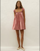 red and white check plaid mini dress