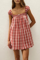 red and white check plaid mini dress