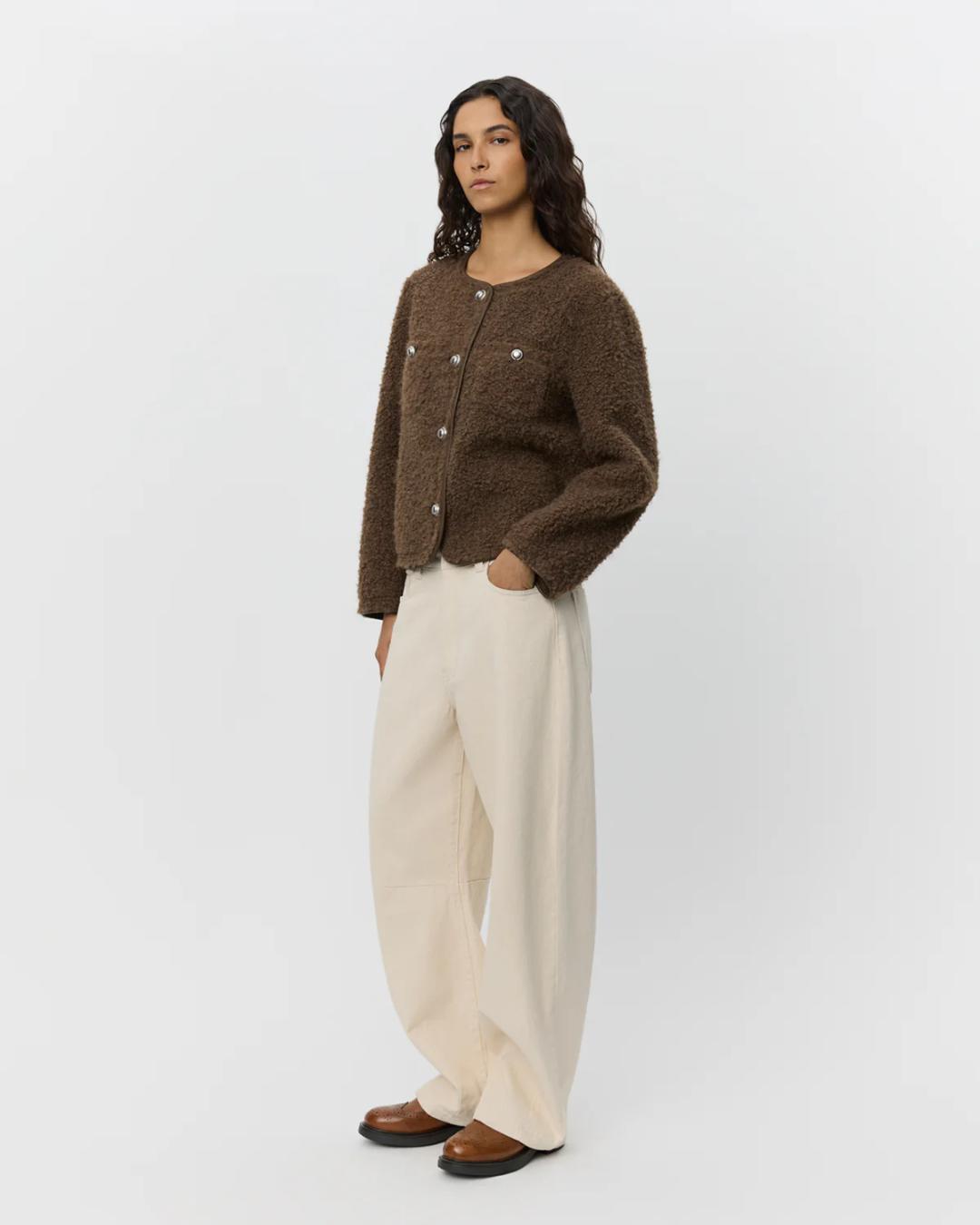 brown teddy coat with buttons