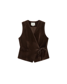 velvet brown vest with a tie
