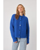 blue thick knit cardigan