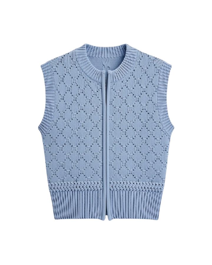 zip up knit blue vest