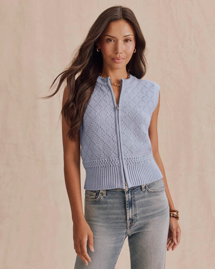 zip up knit blue vest
