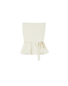strapless tube top in white with peplum bottom and tie around the waist