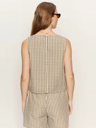 brown and cream gingham tank