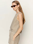 brown and cream gingham tank