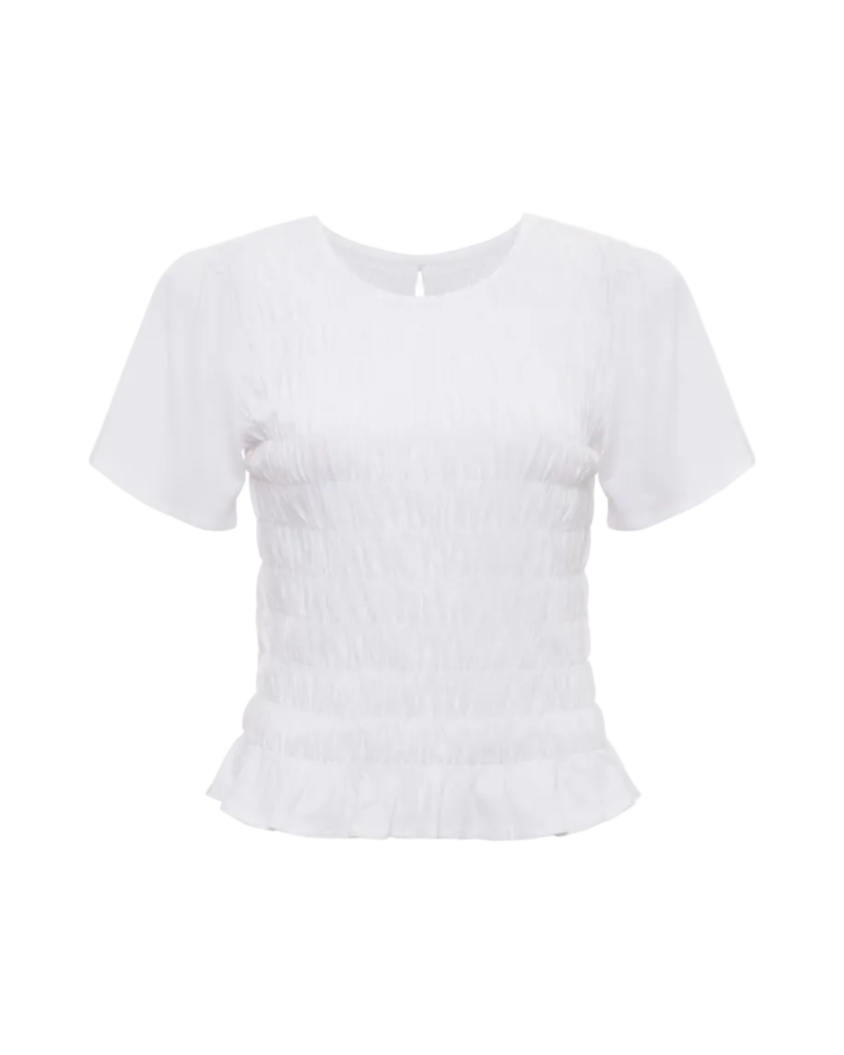 white top with smocking around the waist