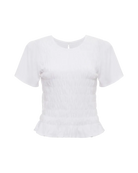 white top with smocking around the waist