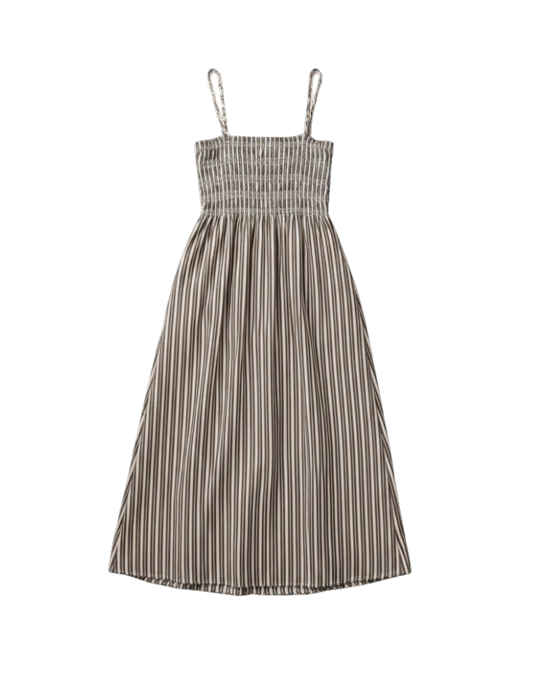 midi stripped dress in cream and brown