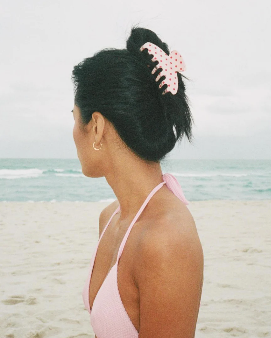 pink claw clip with red polka dots