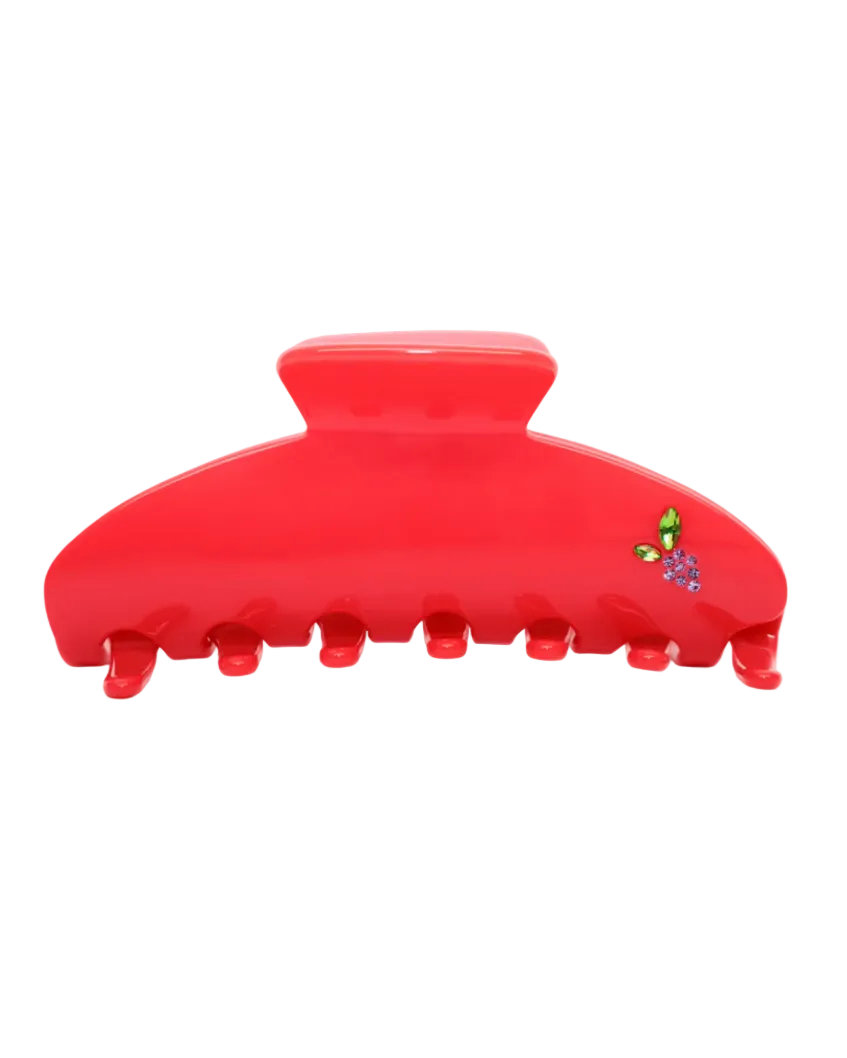 red claw clip with a strawberry in the corner