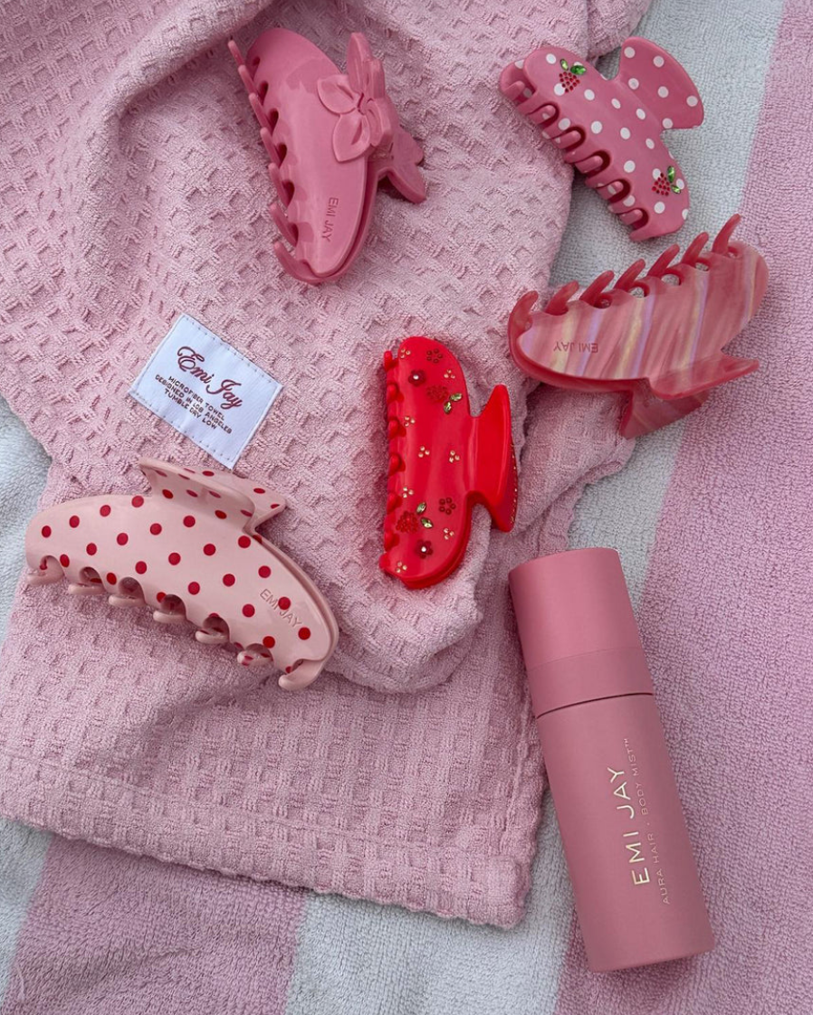 pink claw clip with red polka dots