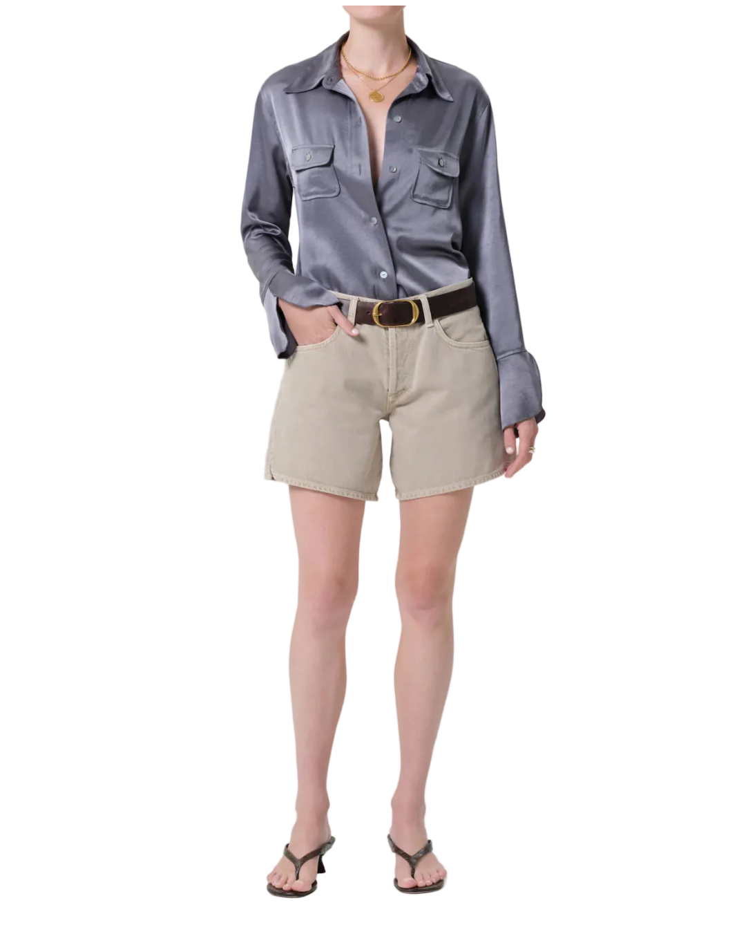 beige denim shorts