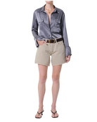 beige denim shorts