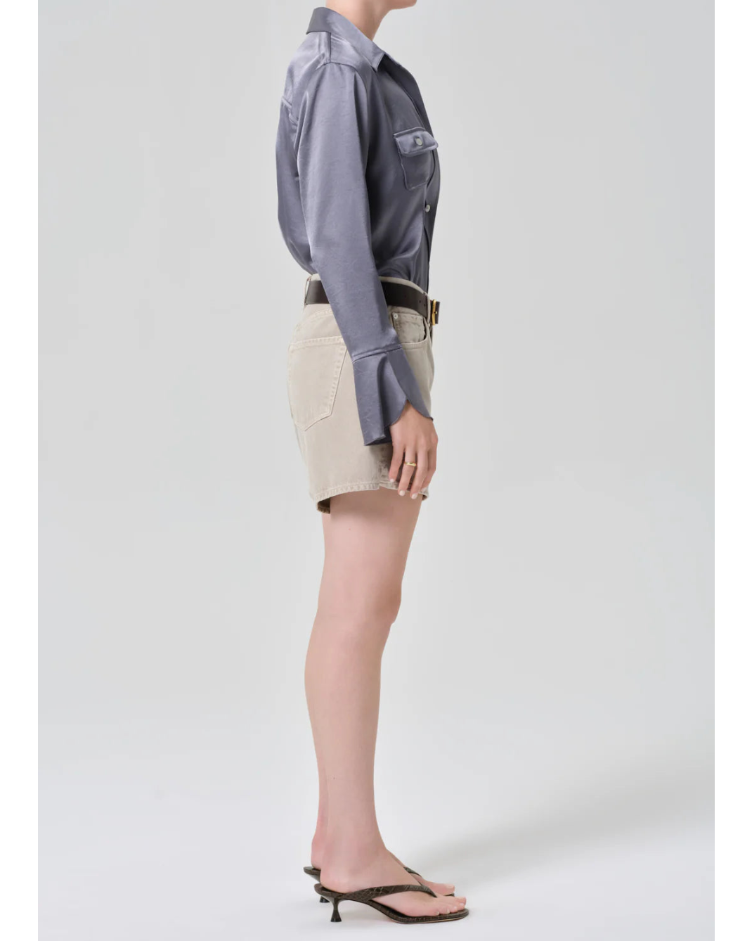 beige denim shorts