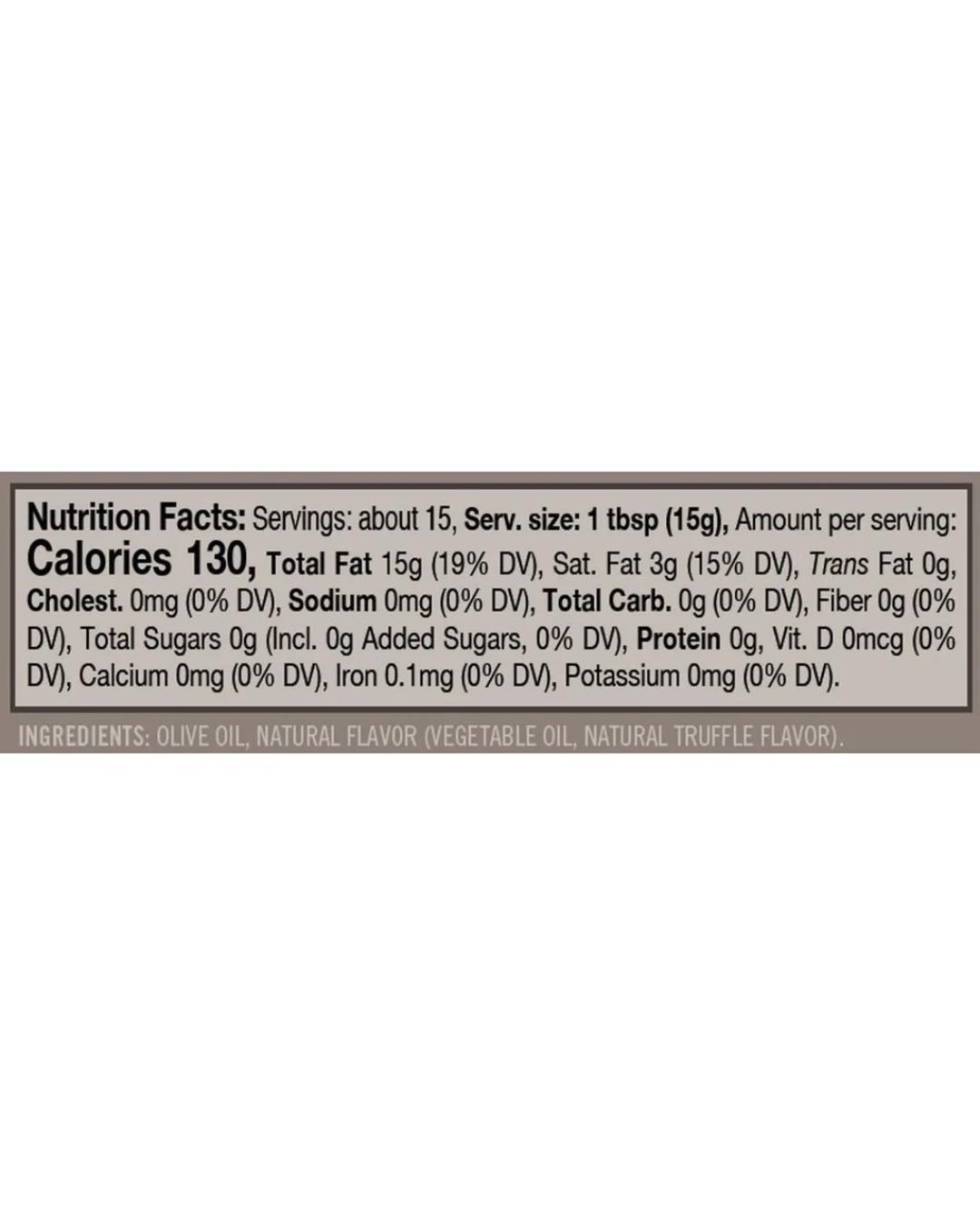 Nutrition facts label with serving size, calories, and ingredient list on a white background