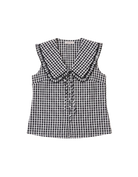 black gingham sleeveless top with large collar