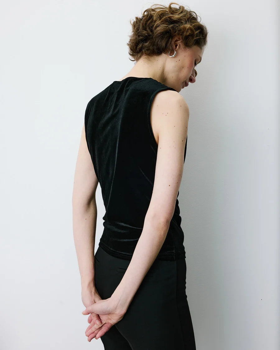 black velvet sleeveless top