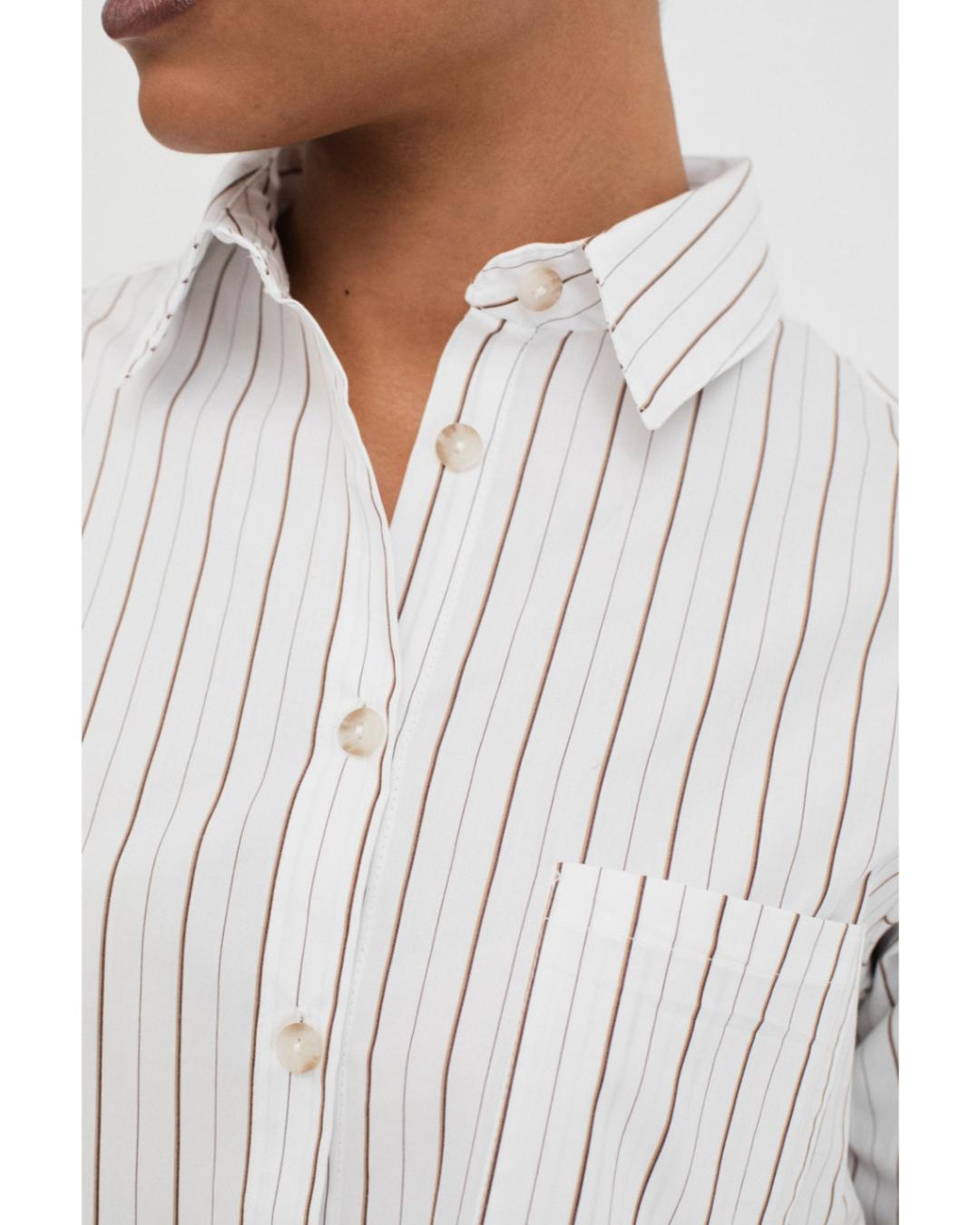 button up blouse in white with brown stripes