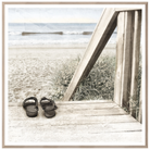 framed art of sandals at the end of the boardwalk looking out at the water