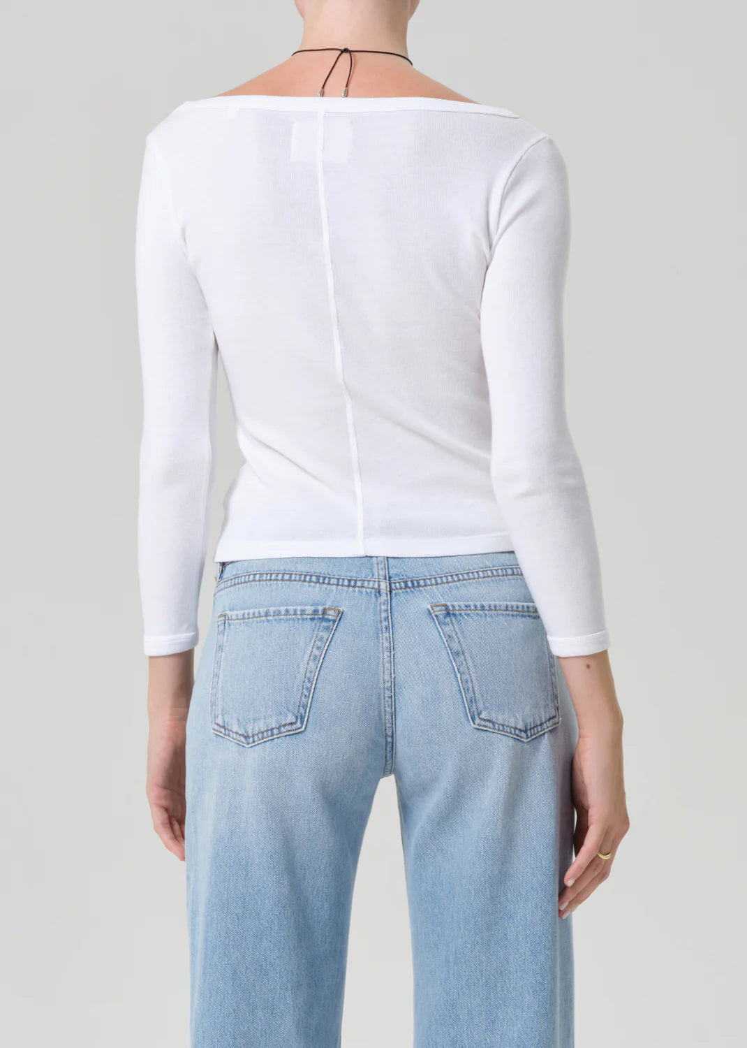 boat neck ribbed long sleeve in white