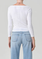 boat neck ribbed long sleeve in white