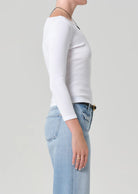 boat neck ribbed long sleeve in white