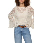 cream vintage lace top with wide arms
