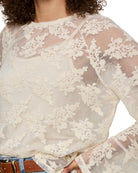 cream vintage lace top with wide arms