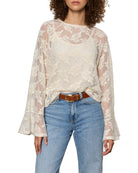 cream vintage lace top with wide arms
