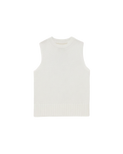 white sleeveless knit top