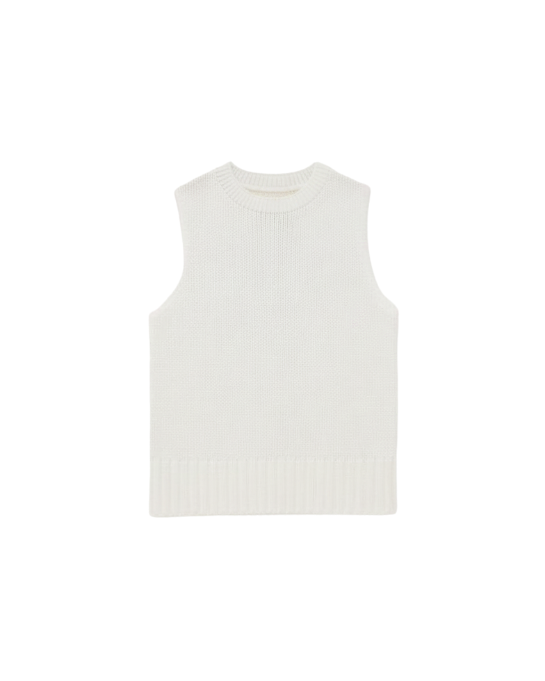 white sleeveless knit top