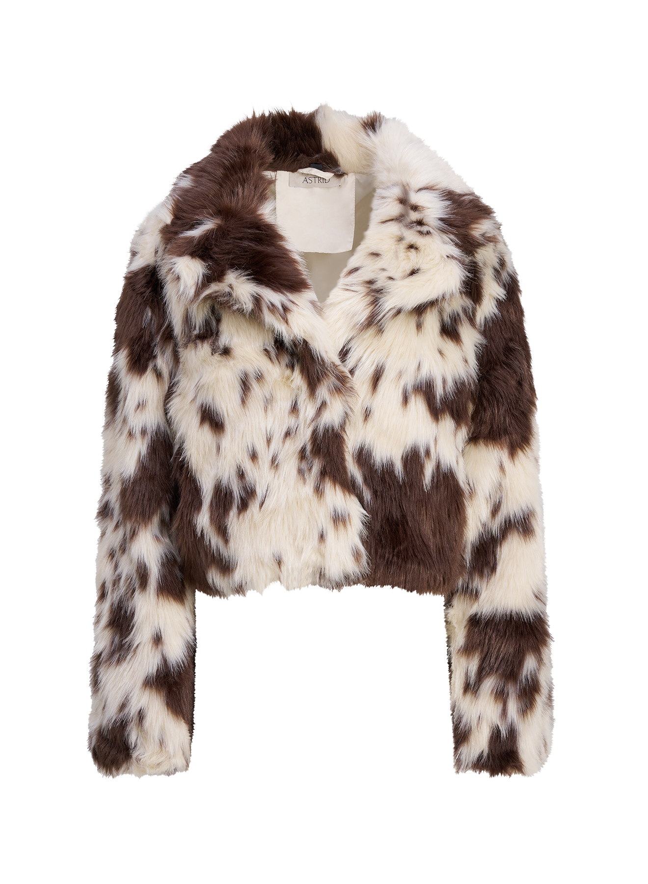brown and white cow print crop jacket
