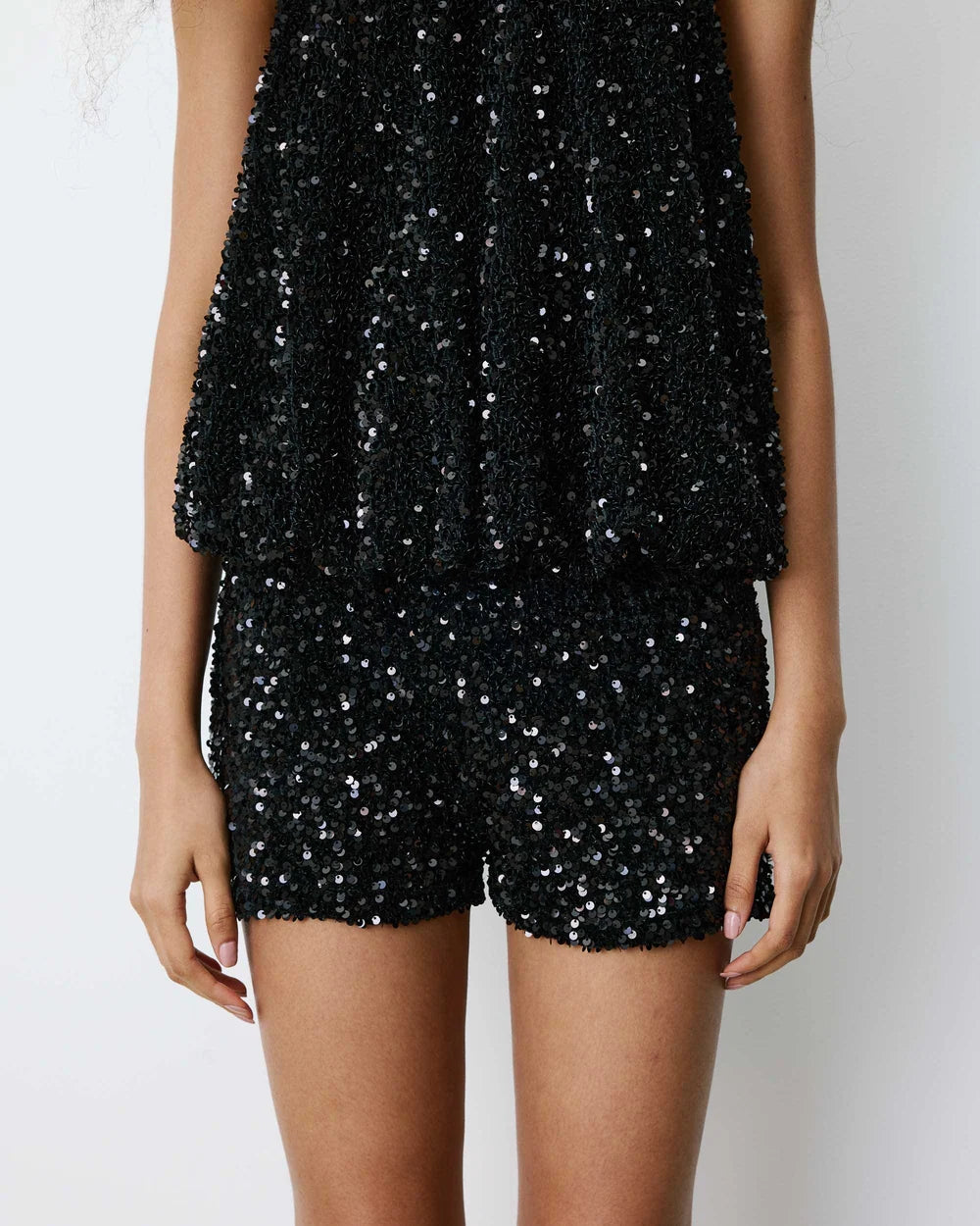 black sequin shorts