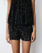 black sequin shorts