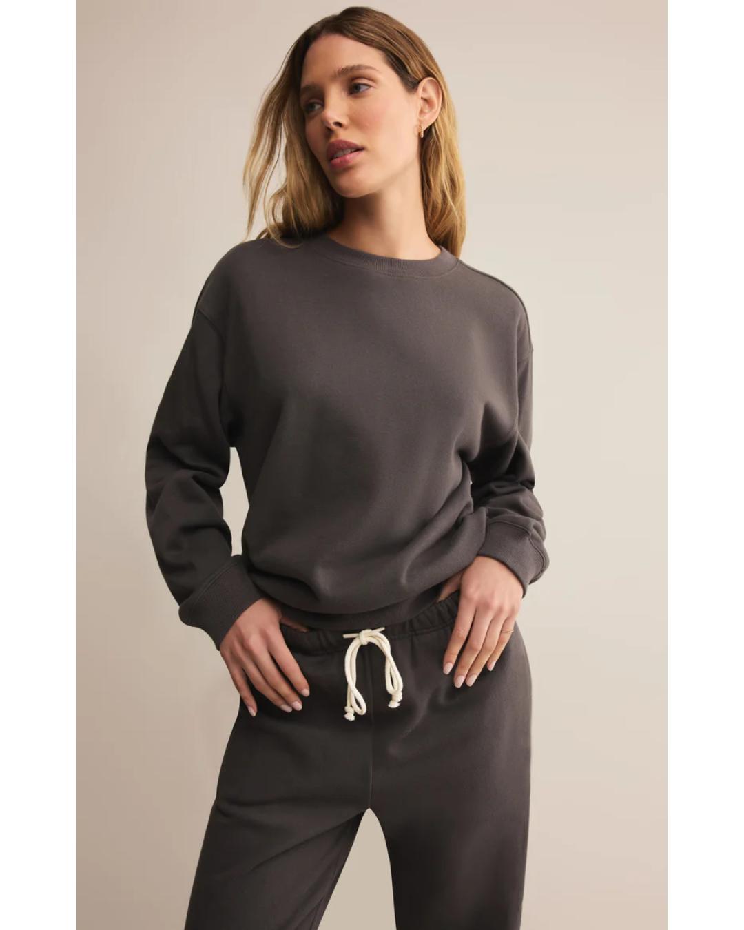 washed black crewneck sweatshirt